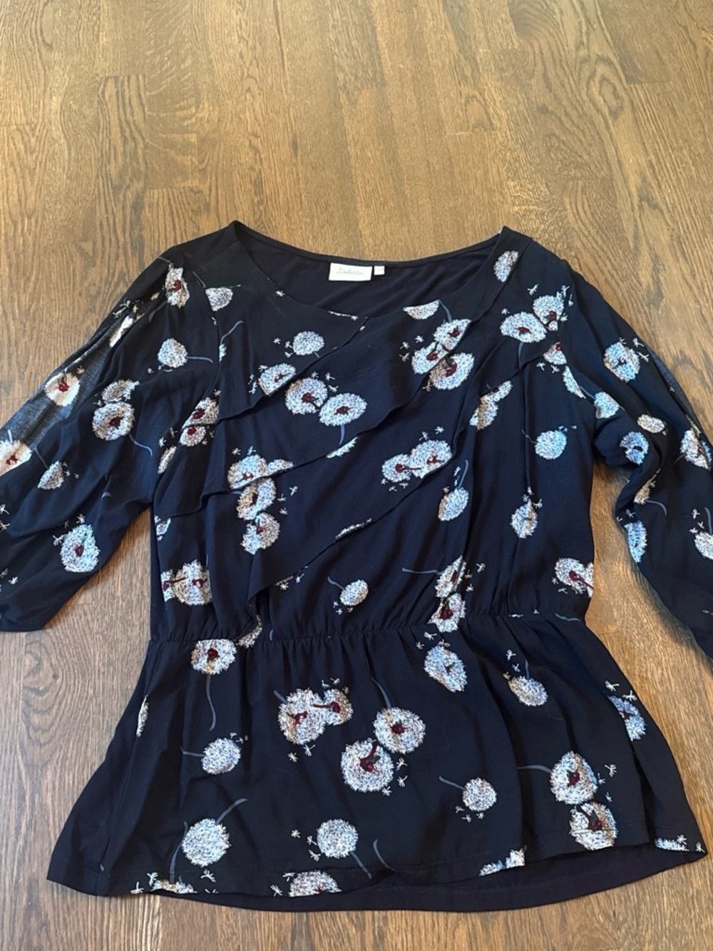 Black Floral Ruffle-Front Women's shirt